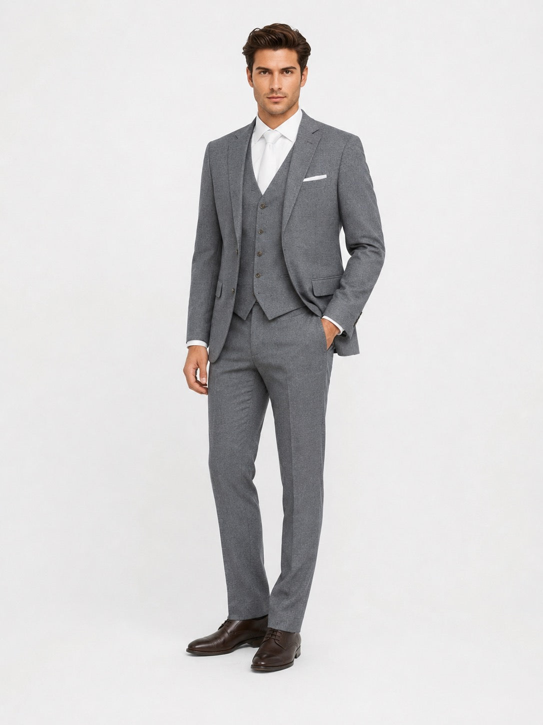 Grijs Driedelig Herenkostuum,  Colbert, Gilet en Pantalon