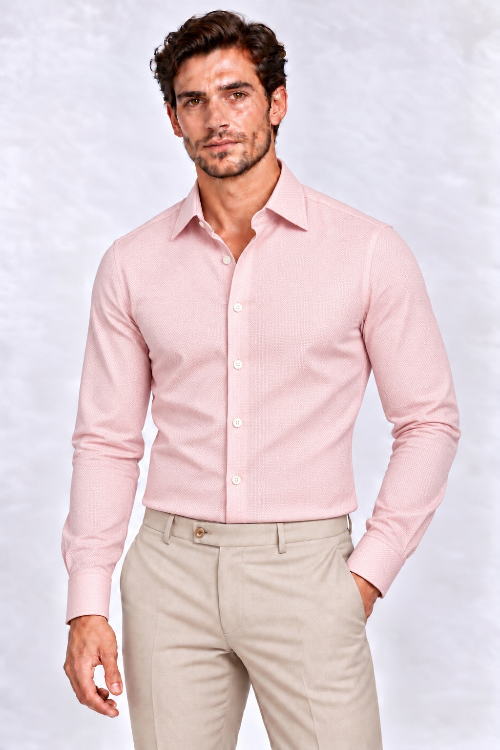 Overhemd Roze met weving