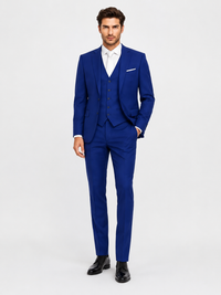 Royal-Blue Driedelig Herenkostuum Colbert, Gilet en Pantalon