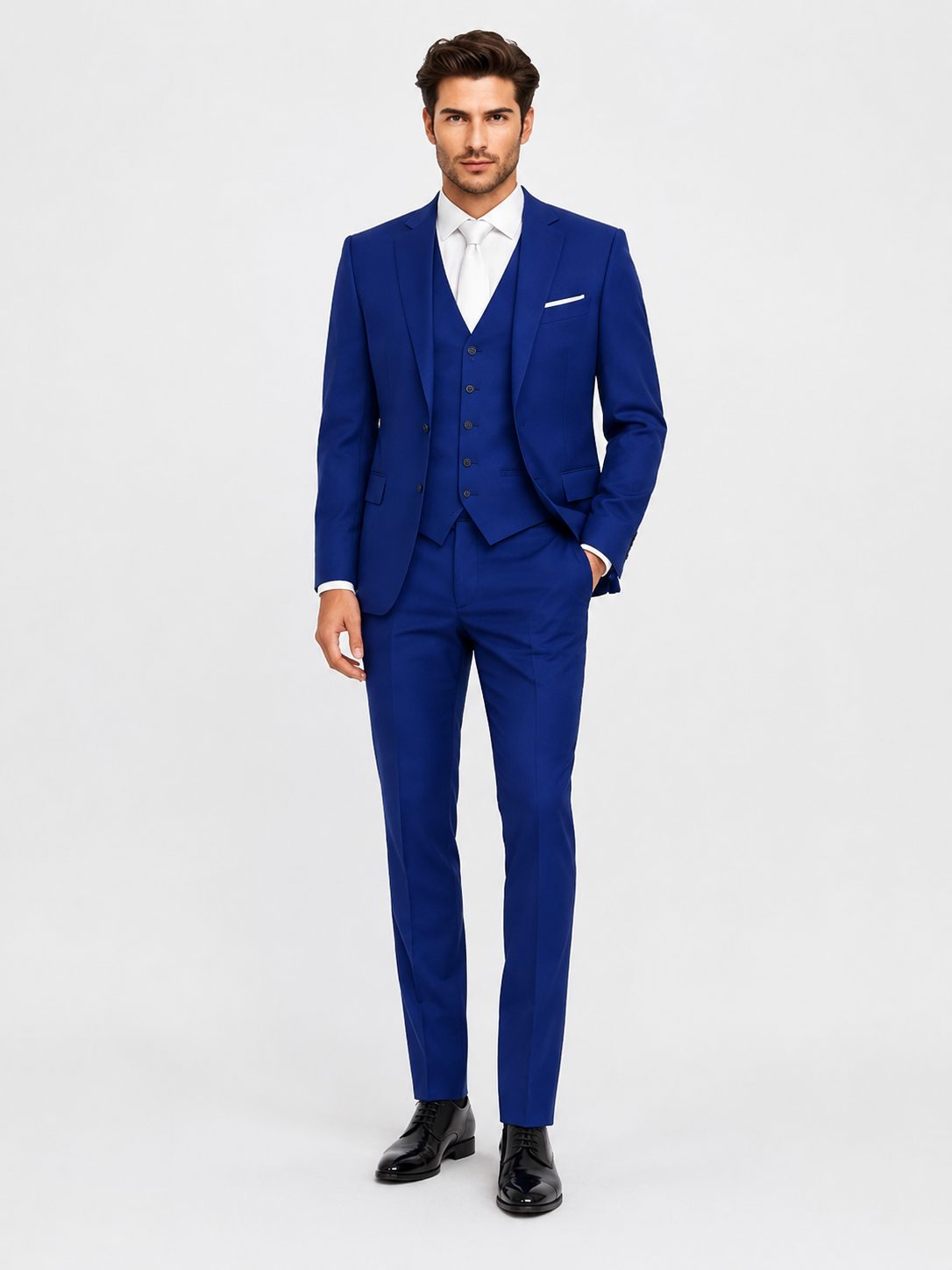 Royal-Blue Driedelig Herenkostuum Colbert, Gilet en Pantalon